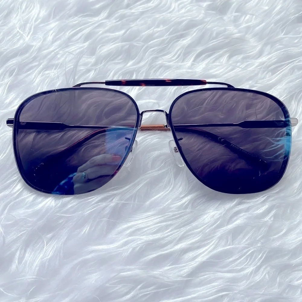 Zadig & Voltaire Pilot Aviator Sunglasses Metal Frame Blue Reflective Lens